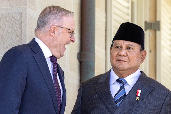 Prime Minister Anthony Albanese and Indonesian President Prabowo Subianto at Admiralty House on Wednesday.