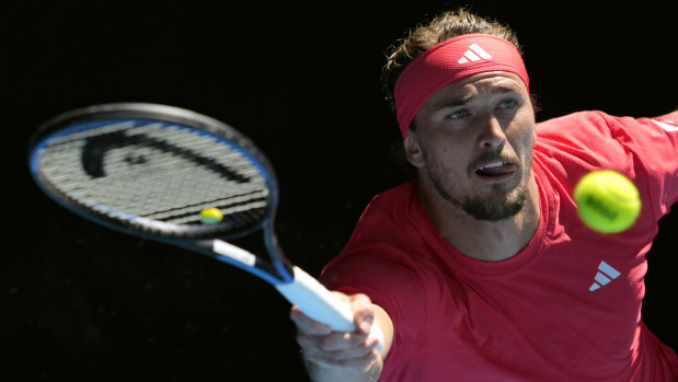 Alexander Zverev’s forehand misfired in the first set against Novak Djokovic before the Serbian retired with injury.