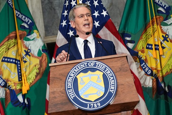 US Treasury Secretary Scott Bessent speaks to reporters this week.