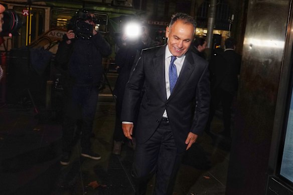 Former Victorian opposition leader John Pesutto arriving at the party’s administrative committee meeting in Melbourne, where Liberal powerbrokers voted to lend him money to pay Moira Deeming’s costs in a defamation lawsuit.