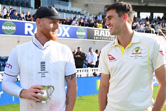 Ben Stokes and Pat Cummins after the final day of an emotion-charged 2023 Ashes.