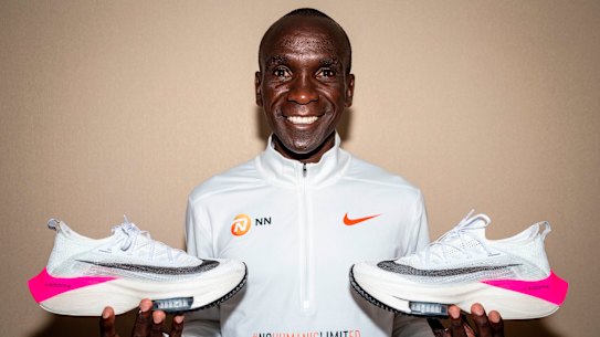 Eliud Kipchoge wore an iteration of the Vaporfly shoes when he ran the first sub-two hour marathon in Vienna in 2019.