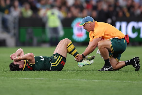 Australia half Mitchell Moses was replaced after suffering a calf injury.