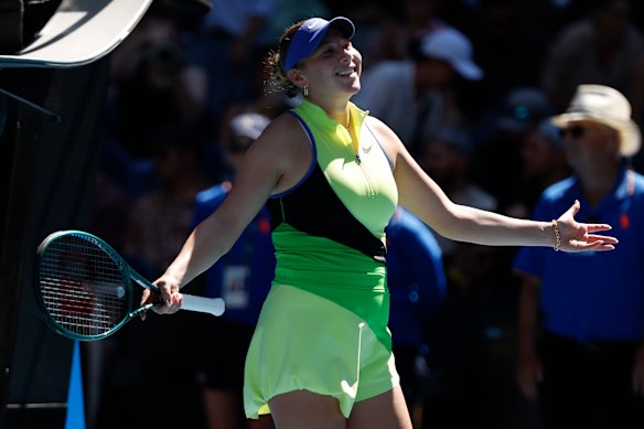 Anisimova celebrates her fourth-round victory.