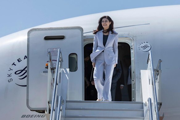 Taiwan’s Kuomintang (KMT) leader Cheng Li-wun arrives in Shanghai on Tuesday.