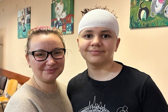 Olga Pavliieva and her son, Yehor, at the Lviv Clinical Centre for Children’s Healthcare.