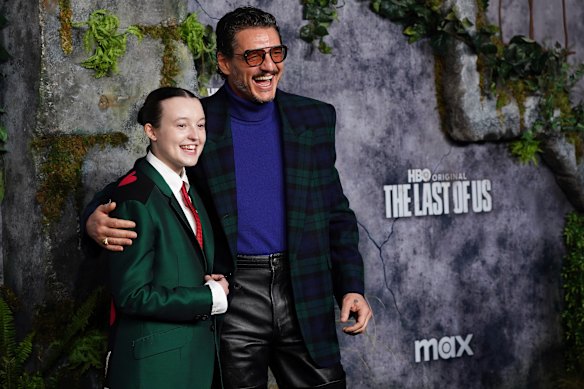 Bella Ramsey (left) and Pedro Pascal  at the season two premiere of The Last of Us in Los Angeles.