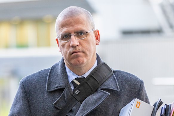 Detective Leading Senior Constable Stephen Eppingstall outside court in Morwell on May 27.