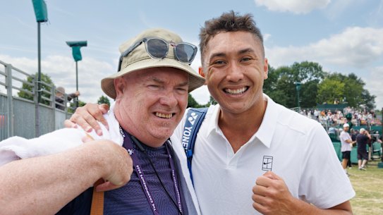 James McCabe with his father Patrick at Wimbledon qualifying in 2025.