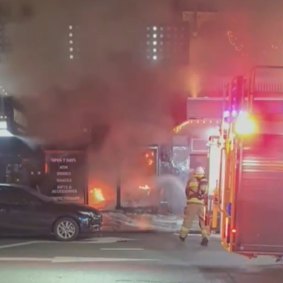 The tobacconist, near heritage buildings, was extensively damaged.