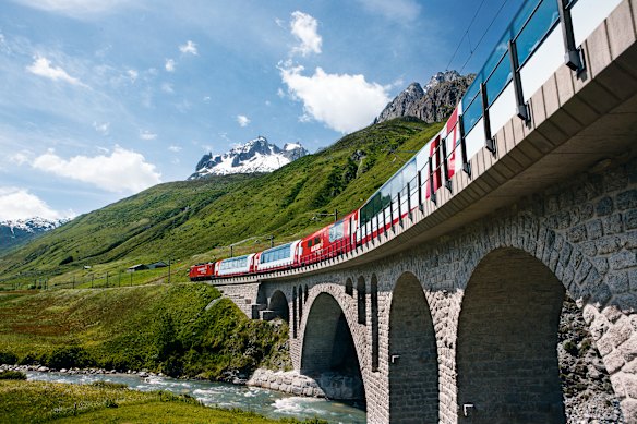  The Glacier Express near Hospental in the Urseren Valley.
