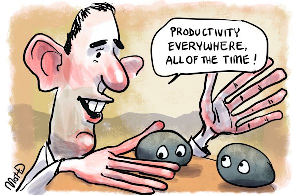 Federal Treasurer Jim Chalmers and a couple of rocks. 
