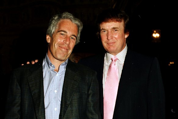 Jeffrey Epstein and Donald Trump at Mar-a-Lago in Florida, in 1997.