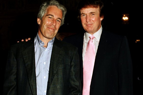 Jeffrey Epstein and Donald Trump in Palm Beach, Florida, in 1997.