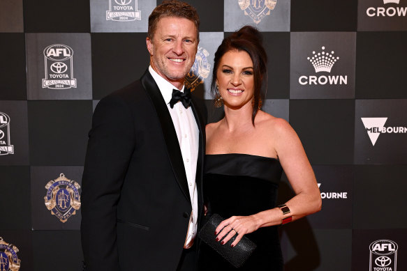 Gold Coast coach Damien Hardwick and partner Alexandra Crow at last year’s Brownlow Medal.