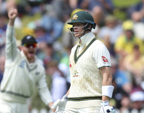 Steve Smith lasted just three balls in Australia’s second innings