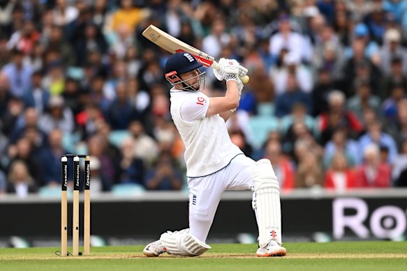 Maximum … Gus Atkinson hits a six.