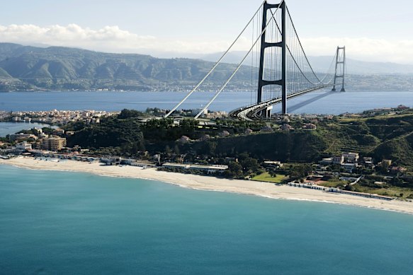 A digital rendering of the proposed bridge linking the Italian mainland with Sicily.