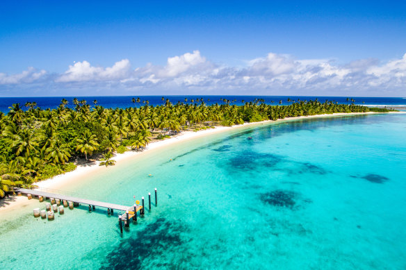 The paradisiacal leaf-shaped Direction Island of the Cocos (Keeling) group, 2750 kilometres north-west of Perth.