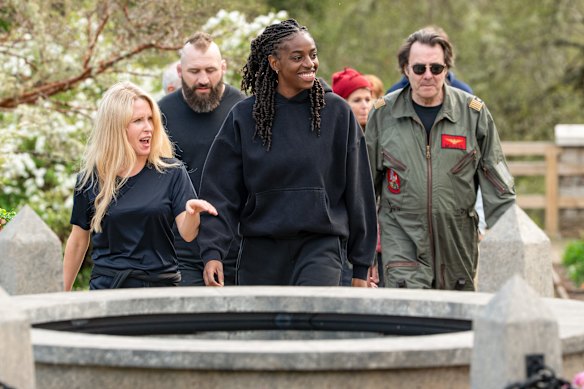 Lucy Beaumont (left), Joe Marler, Cat Burns, and Jonathan Ross on The Celebrity Traitors.