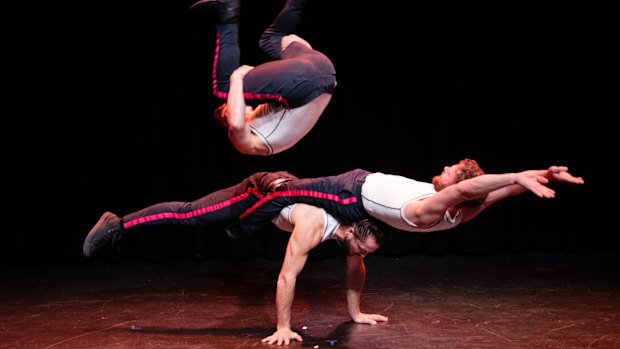 Head First Acrobats perform at the Fringe launch. Their show, Elixir Revived, is at Fool’s Paradise in the Entertainment Quarter until October 11.  