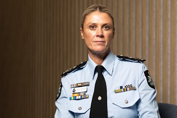 Commissioner Krissy Barrett at AFP headquarters in Canberra.