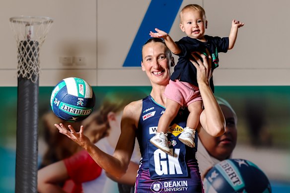 Netball Mum, Melbourne Vixens player Emily Mannix and her toddler Mabel.