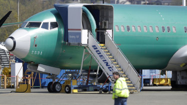 A grounded Boeing 737 Max 8 airplaine at the company's assembly facility in Washington.