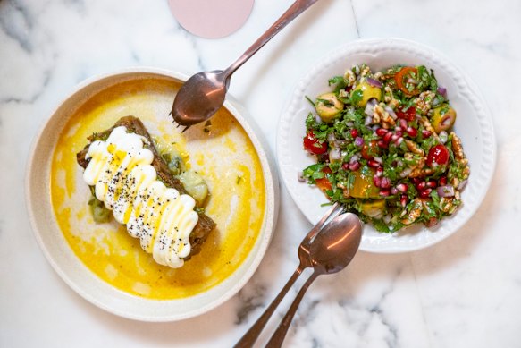 Nour’s Lamb neck and yogurt, and mountain salad.