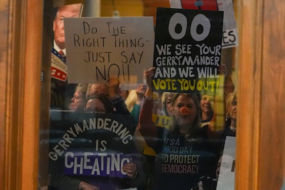 Protesters at the Statehouse in Indianapolis on Thursday.