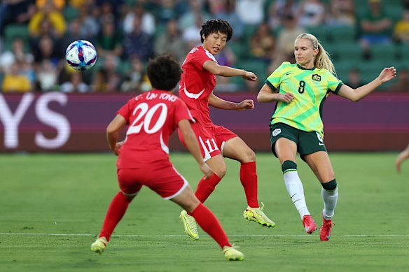 Kaitlyn Torpey spent the match trying to contain Chae Un-Yong, as North Korea overloaded her side of the pitch.