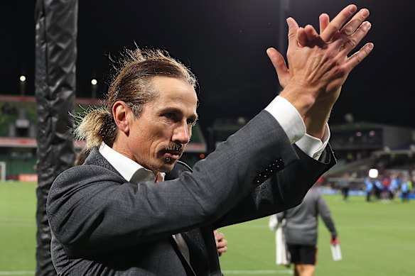 Adam ‘The Lion’ Griffiths at HBF Park after Perth’s defeat of the Wanderers.