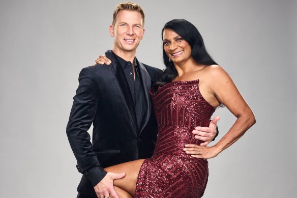 Former Olympian and person   Nova Peris makes her Dancing with the Stars debut with creation   spouse  Craig Moloney.  