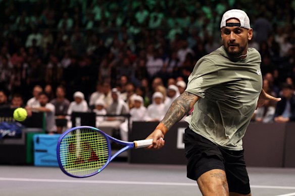 Australian Nick Kyrgios during the Battle of the Sexes against Aryna Sabalenka. 