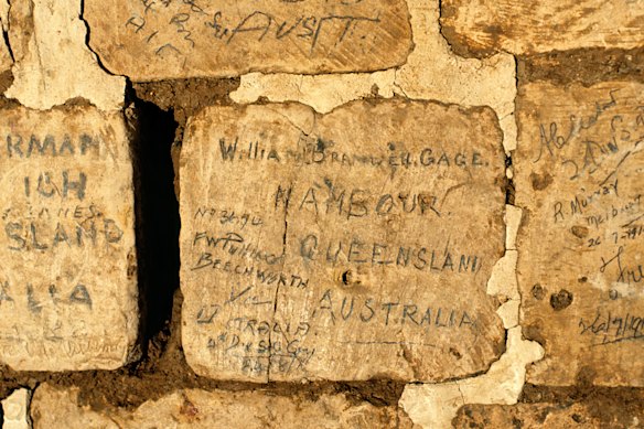Messages engraved by Australian soldiers.