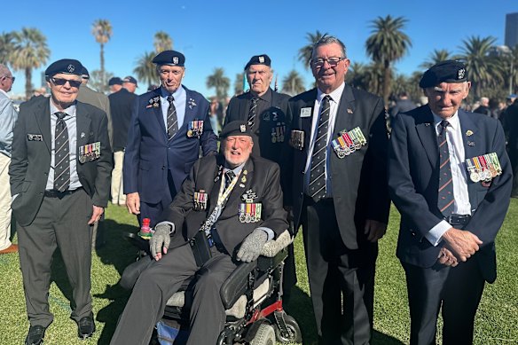 Ray ‘Pepe’ Peele, Rob Cox, Terry Newman, Rod Beazley and Kevin Hastie following the Anzac Day march.