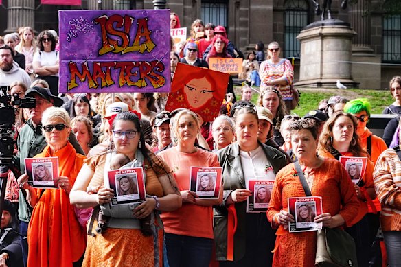 People gathered at the State Library on Saturday, 16 May 2026, demanding justice for Isla Bell. The demonstration forms part of a growing public response calling for accountability and further investigation into the circumstances surrounding her death.
