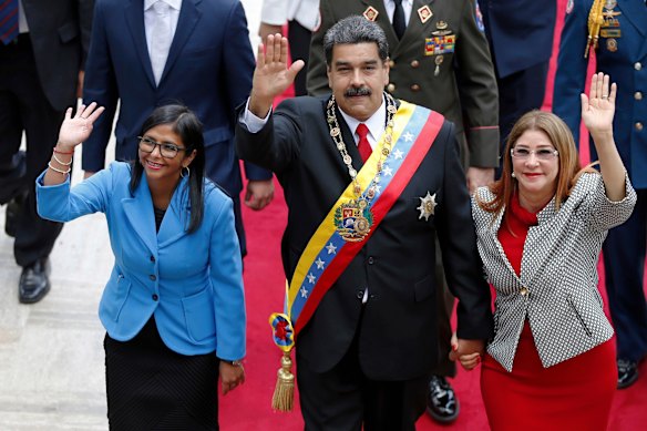 Nicolás Maduro with Vice President Delcy Rodríguez (left) and first lady Cilia Flores, in 2018.