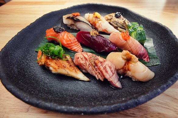 The chef’s sushi selection dish.