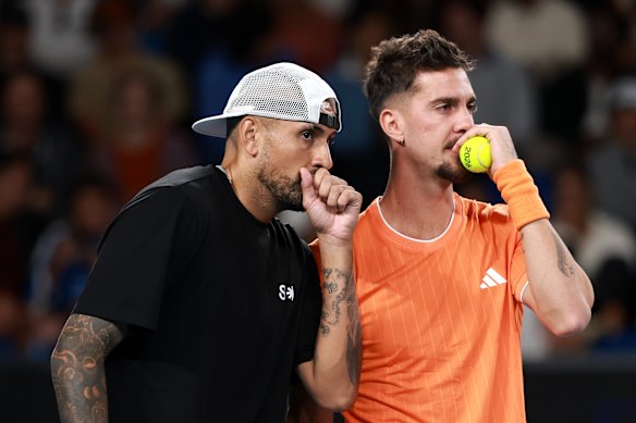 Nick Kyrgios and Thanasi Kokkinakis on Thursday night.