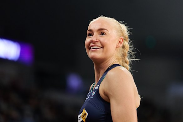 Melbourne Vixens netballer Jo Weston competes in the Super Netball League.