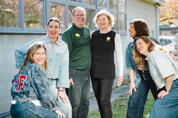 The Australian Book of Records founders John and Helen Taylor, centre, with Pitchface choir founders Harriet O’Donnell, Tamara Oudyn and sisters Tessa and Domenique Meyrick.
