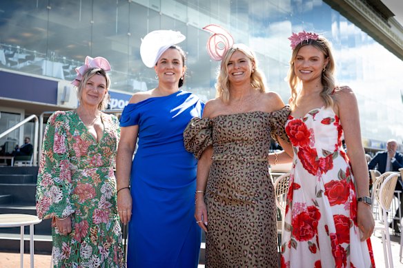 Jacqui Gomm, Carla Henrikson, Loretta Iverach and Bridget O’Donnell at Caulfield on Saturday.