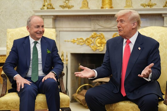 Irish Taoiseach Micheal Martin with US President Donald Trump in the Oval Office on Wednesday.