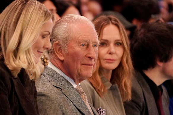 The King and Stella McCartney, right, sit on the front row for British-Nigerian designer Tolu Coke.