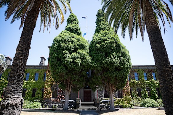 The ivy-covered bluestone exterior of the Victoria Barracks on St Kilda Road, which will redeveloped. 
