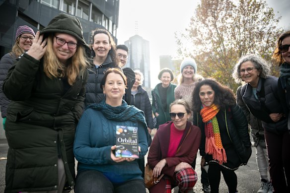  Walking Bookclub members including leader Julia Lees, front, in blue; Meg Watts, front left; Kate McCarthy, behind Lees; and Mel Norris, centre at rear, wearing beanie. 