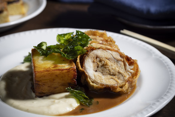 The chicken roulade: comforting food hug meets elegant culinary ballet.