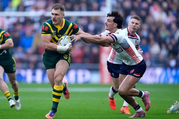 Angus Crichton in action for the Kangaroos. He could soon be wearing a Wallabies jersey.