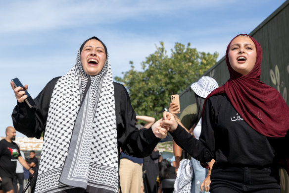 Supporters of the Palestinian cause gathered in Coburg North on Sunday in anticipation of the ceasefire.